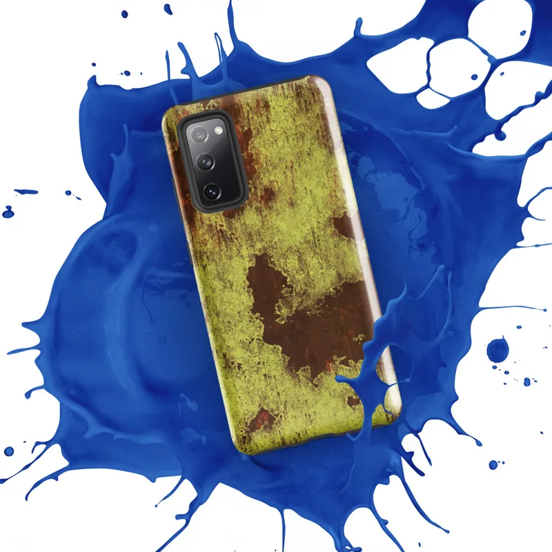 Glossy Rusted Decay Industrial Tough Case for Samsung — peeling olive and gold paint revealing deep rust-red corroded metal