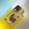 Glossy Corroded Rust Peeling Paint MagSafe Tough Case for iPhone — peeling olive-green paint revealing deep rust-red metal