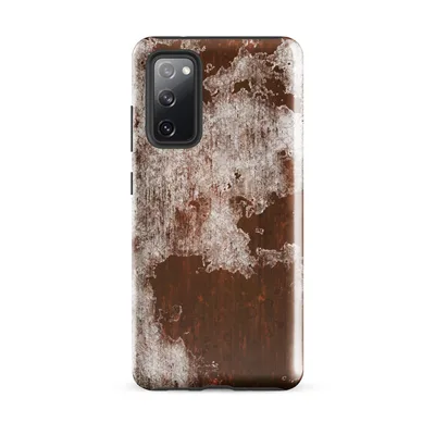 close-up of heavily rusted iron with crumbling white paint peeling away, revealing deep red-brown oxidized metal beneath on Glossy Rusted Iron Decay Tough Case for Samsung - default - Front view