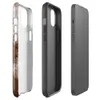 Glossy Rust and Ruin MagSafe Tough Case for iPhone — close-up texture of deep rust-brown oxidized metal beneath cracked