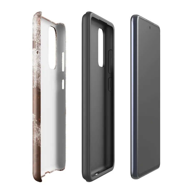 Glossy Rusted Iron Decay Tough Case for Samsung — close-up of heavily rusted iron with crumbling white paint peeling away