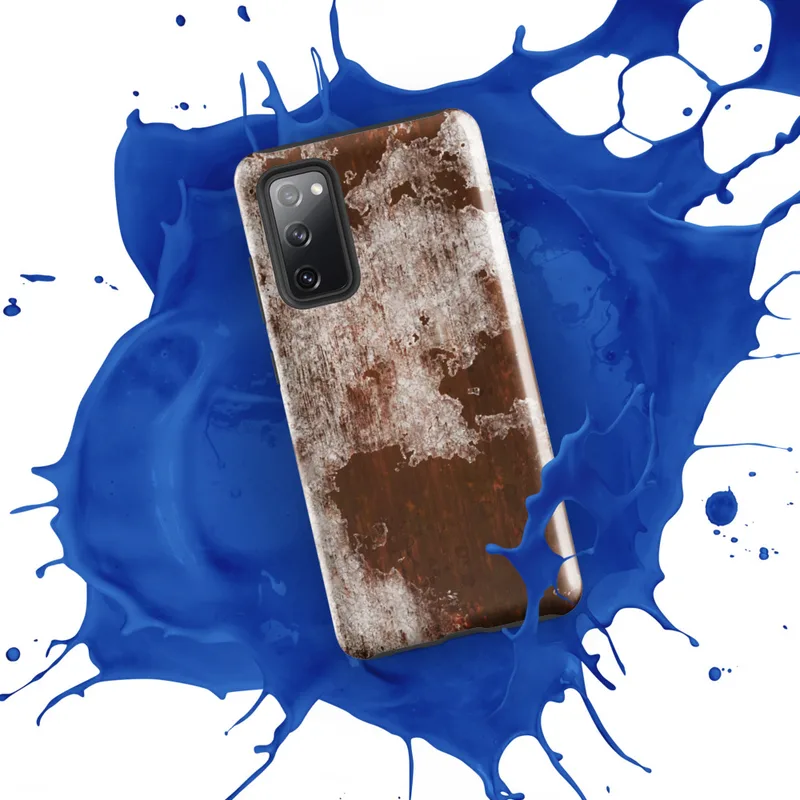 Glossy Rusted Iron Decay Tough Case for Samsung — close-up of heavily rusted iron with crumbling white paint peeling away
