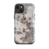 Glossy Rusted Iron Peeling Paint MagSafe Tough Case for iPhone — peeling white paint over rust-streaked aged metal surface