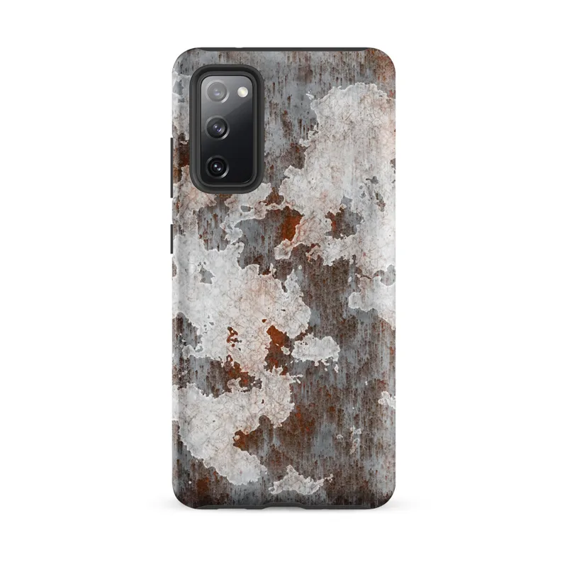 Matte Rusted Iron Industrial Tough Case for Samsung — peeling white paint over heavily rusted steel with orange corrosion