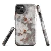 Glossy Rusted Iron Peeling Paint MagSafe Tough Case for iPhone — peeling white paint over rust-streaked aged metal surface