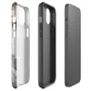 Glossy Rusted Iron Peeling Paint MagSafe Tough Case for iPhone — peeling white paint over rust-streaked aged metal surface