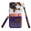Glossy Sector 4B Rust and Steel MagSafe Tough Case for iPhone — peeling white paint over rusted metal surface with a bold