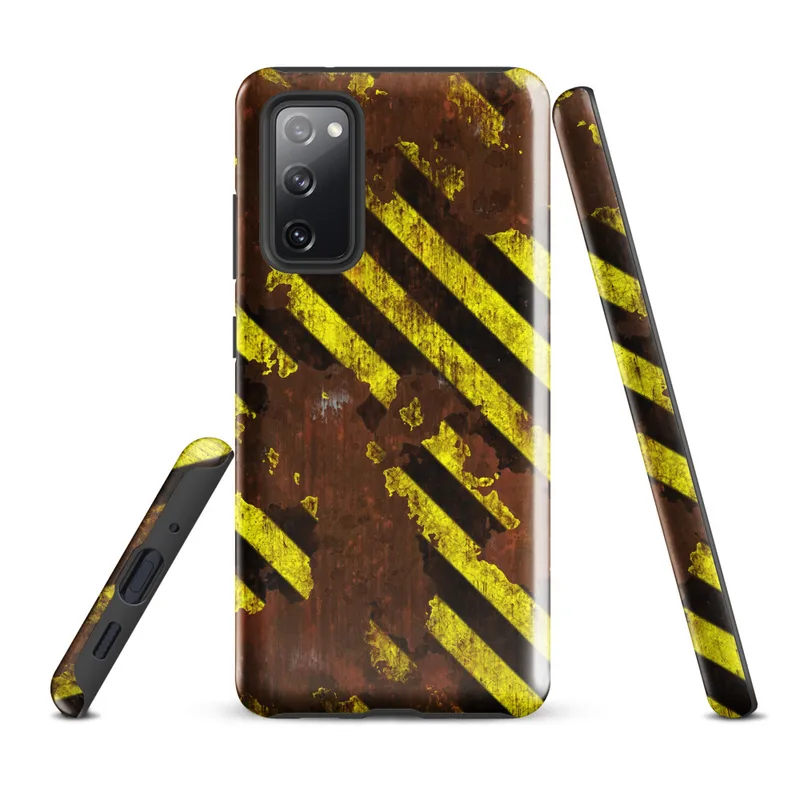 Glossy Hazard Zone Rusted Steel Tough Case for Samsung — rusted red metal surface covered in chipped and peeling yellow
