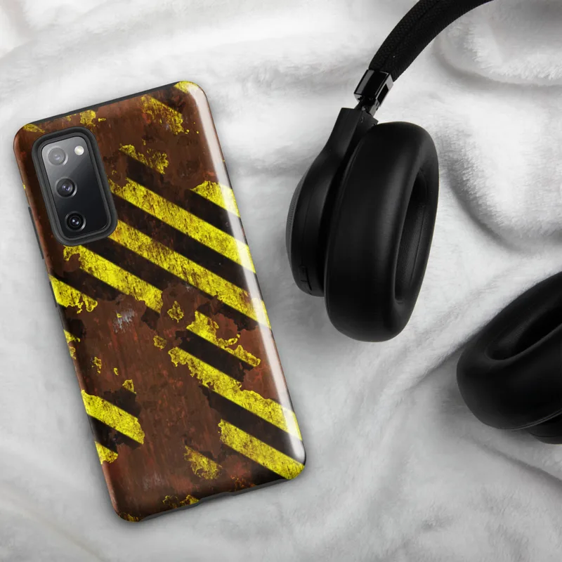 Glossy Hazard Zone Rusted Steel Tough Case for Samsung — rusted red metal surface covered in chipped and peeling yellow