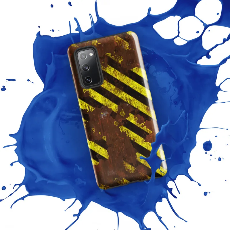 Glossy Hazard Zone Rusted Steel Tough Case for Samsung — rusted red metal surface covered in chipped and peeling yellow