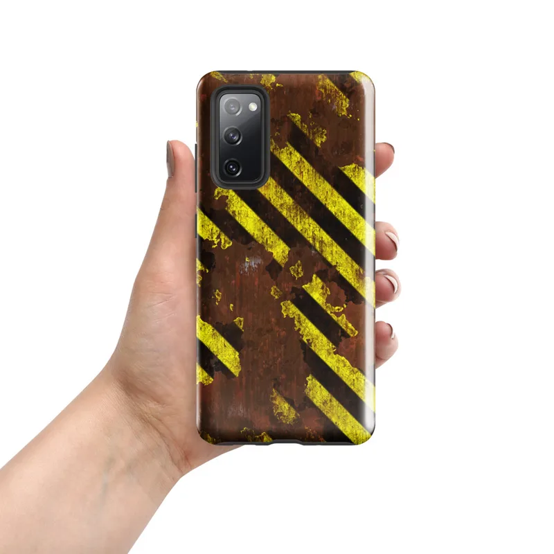 Glossy Hazard Zone Rusted Steel Tough Case for Samsung — rusted red metal surface covered in chipped and peeling yellow
