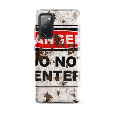 weathered metal warning sign with red oval danger badge and black header, reading Do Not Enter, with rust stains and peeling paint texture on Glossy Danger Do Not Enter Tough Case for Samsung - default - Front view