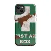 Glossy Rusted First Aid MagSafe Tough Case for iPhone — weathered first aid box sign with white cross on cracked green paint