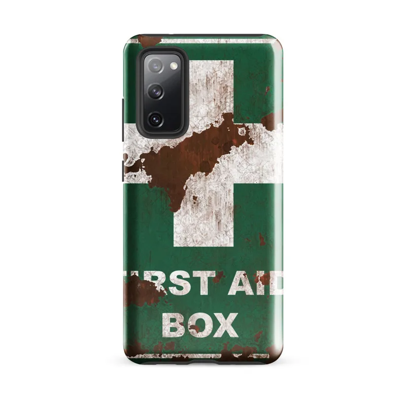 Glossy Rusted First Aid Tough Case for Samsung — weathered teal green first aid box sign with white cross over chipped paint