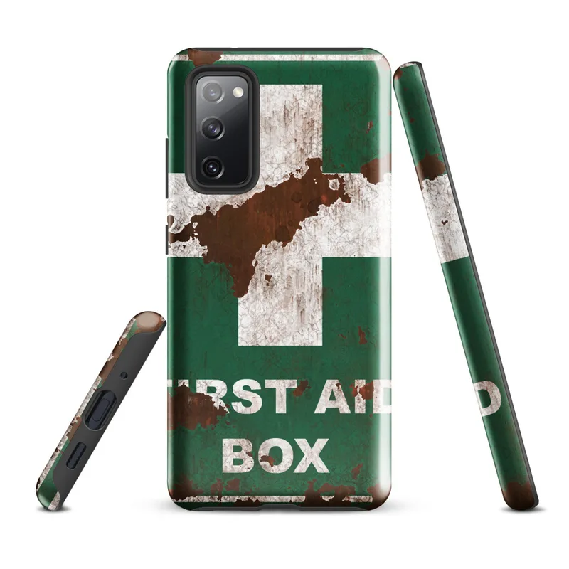 Glossy Rusted First Aid Tough Case for Samsung — weathered teal green first aid box sign with white cross over chipped paint