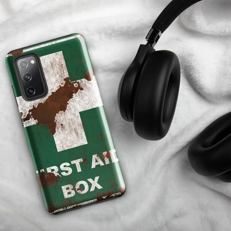 Glossy Rusted First Aid Tough Case for Samsung — weathered teal green first aid box sign with white cross over chipped paint