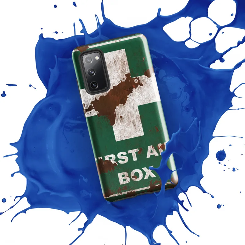 Glossy Rusted First Aid Tough Case for Samsung — weathered teal green first aid box sign with white cross over chipped paint