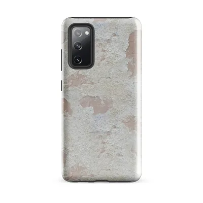 close-up of weathered plaster wall with peeling chalky white layers revealing warm dusty rose underneath in an organic, aged pattern on Glossy Ancient Plaster Wall Tough Case for Samsung - default - Front view