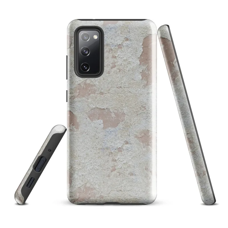Glossy Ancient Plaster Wall Tough Case for Samsung — close-up of weathered plaster wall with peeling chalky white layers