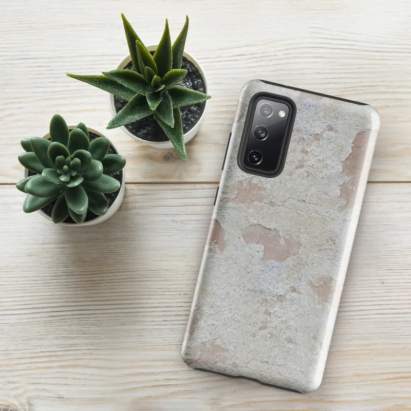 Glossy Ancient Plaster Wall Tough Case for Samsung — close-up of weathered plaster wall with peeling chalky white layers