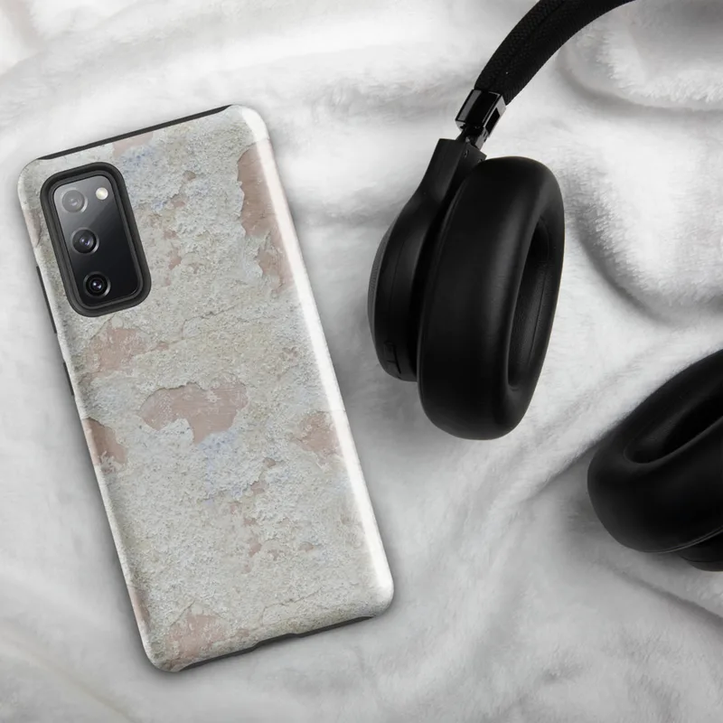 Glossy Ancient Plaster Wall Tough Case for Samsung — close-up of weathered plaster wall with peeling chalky white layers