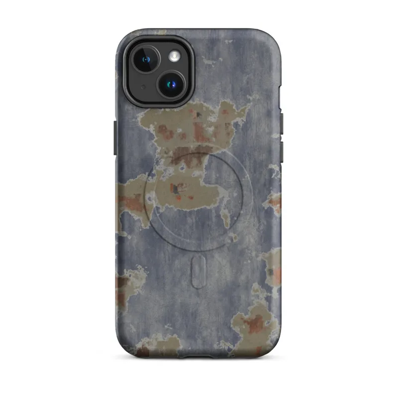Matte Urban Decay Peeling Paint MagSafe Tough Case for iPhone — peeling slate blue paint revealing sandy primer