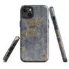 Glossy Urban Decay Peeling Paint MagSafe Tough Case for iPhone — peeling slate blue paint revealing sandy primer