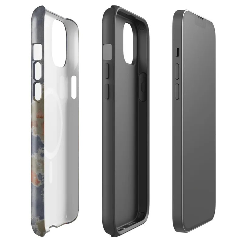 Glossy Urban Decay Peeling Paint MagSafe Tough Case for iPhone — peeling slate blue paint revealing sandy primer