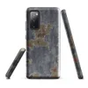 Glossy Urban Decay Peeling Paint Tough Case for Samsung — peeling steel-blue paint revealing sandy plaster and rust-red