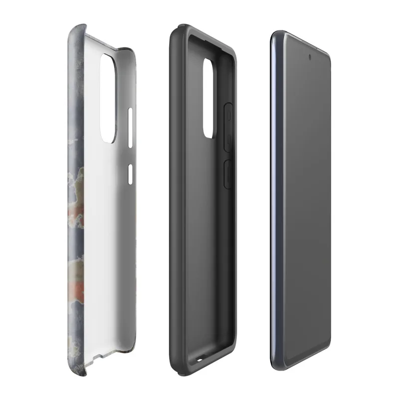 Glossy Urban Decay Peeling Paint Tough Case for Samsung — peeling steel-blue paint revealing sandy plaster and rust-red