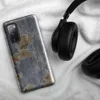 Glossy Urban Decay Peeling Paint Tough Case for Samsung — peeling steel-blue paint revealing sandy plaster and rust-red