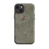 Matte Weathered Plaster Ruins MagSafe Tough Case for iPhone — peeling olive-green plaster revealing terracotta brick