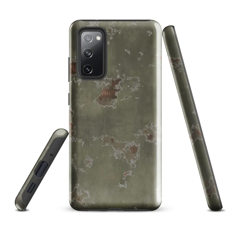 Glossy Weathered Wall Ruins Tough Case for Samsung — peeling sage green plaster wall with patches of exposed terracotta