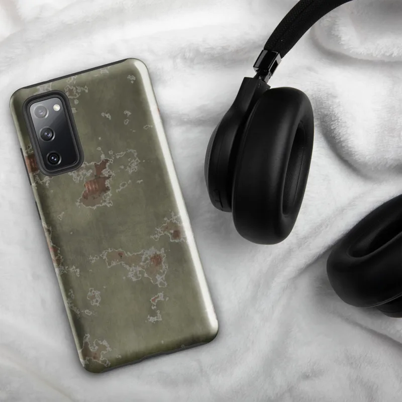 Glossy Weathered Wall Ruins Tough Case for Samsung — peeling sage green plaster wall with patches of exposed terracotta