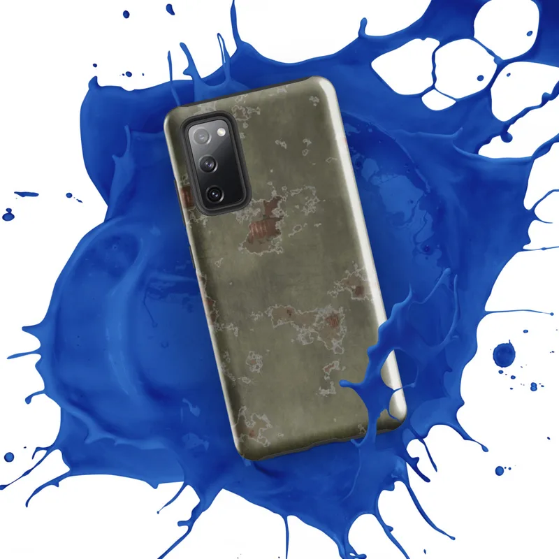 Glossy Weathered Wall Ruins Tough Case for Samsung — peeling sage green plaster wall with patches of exposed terracotta
