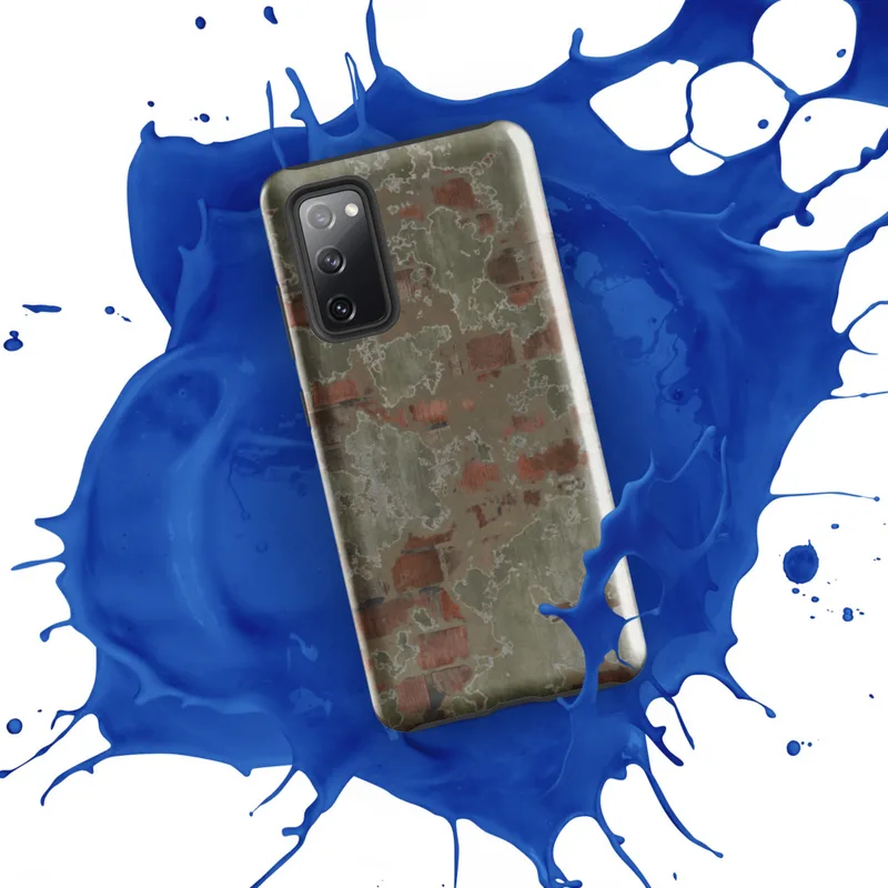 Glossy Weathered Brick Plaster Wall Tough Case for Samsung — peeling sage green plaster revealing aged red brick beneath