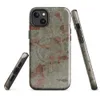 Glossy Crumbling Plaster Urban Wall MagSafe Tough Case for iPhone — aged plaster wall with crumbling sage green stucco