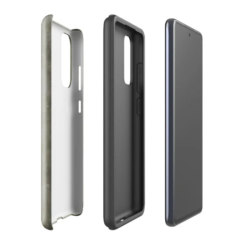 Glossy Weathered War Paint Tough Case for Samsung — aged military steel surface with streaked olive green paint, flaking