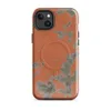 Glossy Crumbling Walls Rust MagSafe Tough Case for iPhone — peeling terracotta orange plaster revealing muted sage and stone