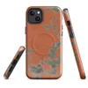 Glossy Crumbling Walls Rust MagSafe Tough Case for iPhone — peeling terracotta orange plaster revealing muted sage and stone