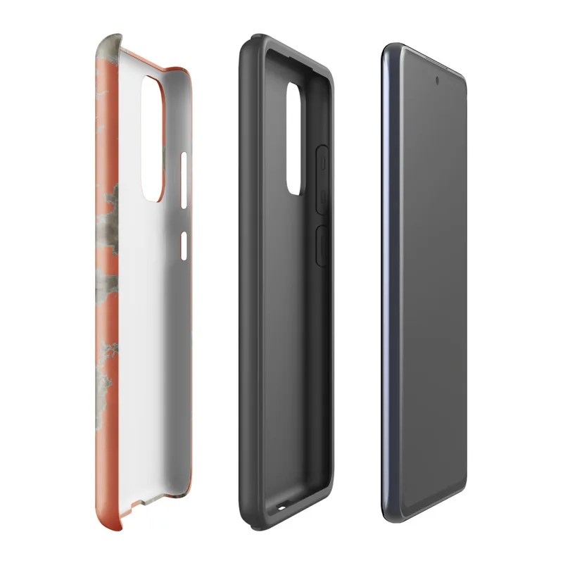 Glossy Peeling Paint Urban Decay Tough Case for Samsung — peeling orange plaster wall revealing muted gray stone and rusted