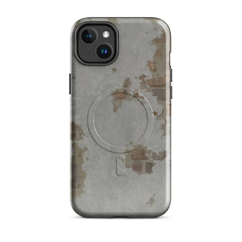 Glossy Weathered Concrete Urban Edge MagSafe Tough Case for iPhone — weathered concrete surface with peeling plaster