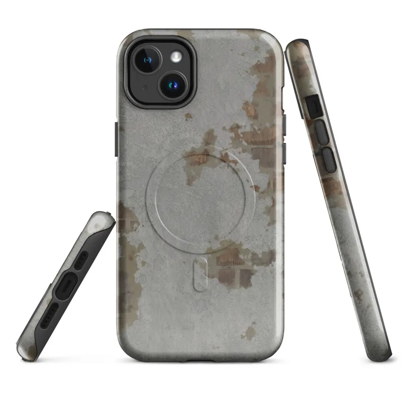 Glossy Weathered Concrete Urban Edge MagSafe Tough Case for iPhone — weathered concrete surface with peeling plaster