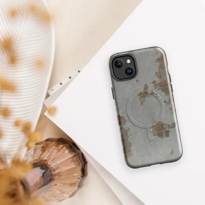 Glossy Weathered Concrete Urban Edge MagSafe Tough Case for iPhone — weathered concrete surface with peeling plaster