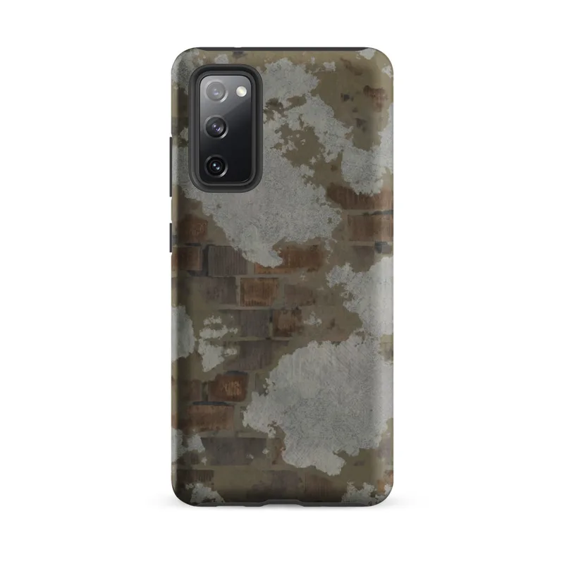Matte Weathered Brick Wall Tough Case for Samsung — crumbling plaster wall revealing aged rustic bricks in earthy rust