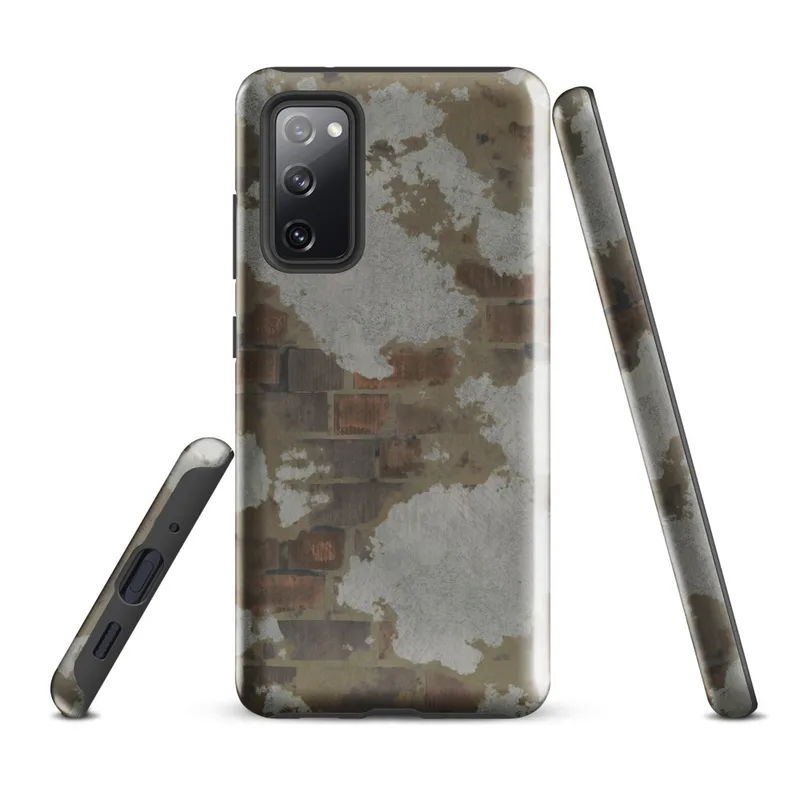 Glossy Weathered Brick Wall Tough Case for Samsung — crumbling plaster wall revealing aged rustic bricks in earthy rust
