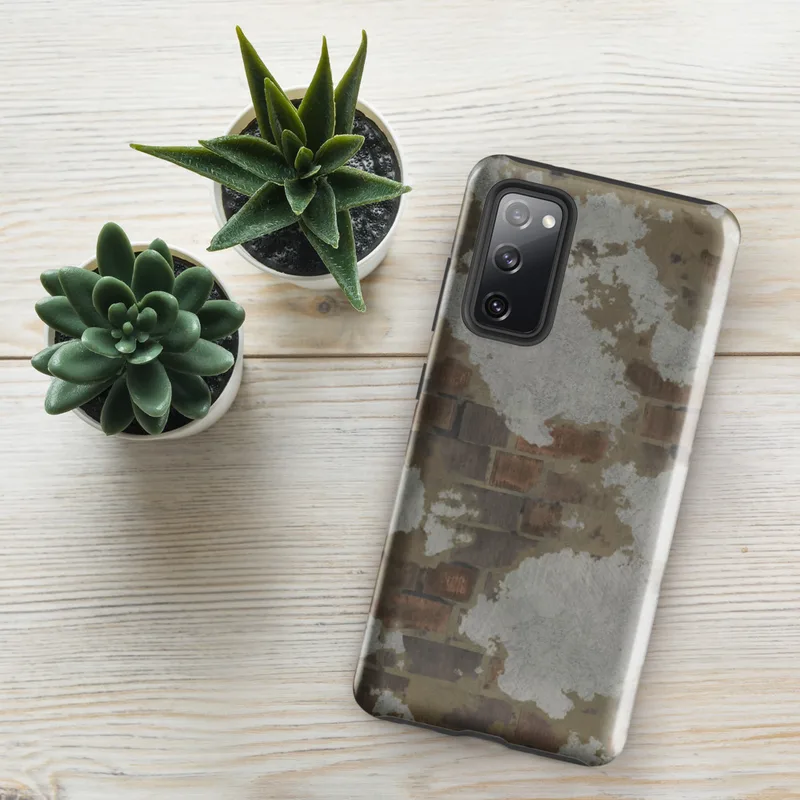 Glossy Weathered Brick Wall Tough Case for Samsung — crumbling plaster wall revealing aged rustic bricks in earthy rust