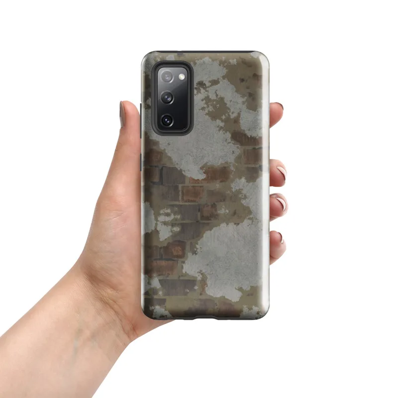 Glossy Weathered Brick Wall Tough Case for Samsung — crumbling plaster wall revealing aged rustic bricks in earthy rust
