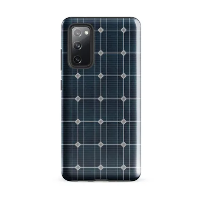 close-up solar panel pattern with deep navy blue octagonal cells divided by silver metallic grid lines on a seamless repeating layout on Glossy Solar Panel Tech Tough Case for Samsung - default - Front view