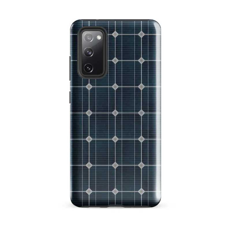 Glossy Solar Panel Tech Tough Case for Samsung — close-up solar panel pattern with deep navy blue octagonal cells divided